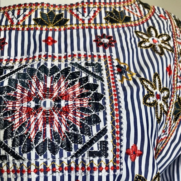 Boho Floral Euro Embroidered Candy Striped Dress - Picture 6 of 6